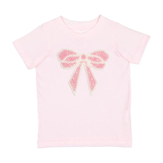Sweet Wink Pearl Bow Patch Short Sleeve T-Shirt- Ballet