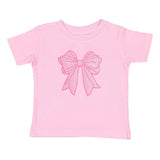 Pink Bow Sequin Patch Short Sleeve T-Shirt- Pink