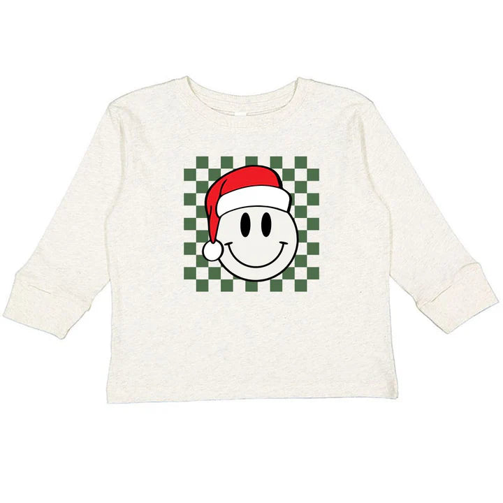 Sweet Wink Santa Smiley Christmas Long Sleeve Shirt - Natural