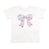Sweet Wink Sky Blue Floral Bow Patch Short Sleeve T-Shirt - White