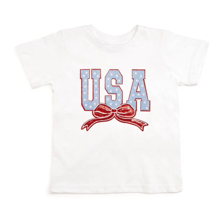 Sweet Wink USA Stars and Bow Patch Short Sleeve T-Shirt - White