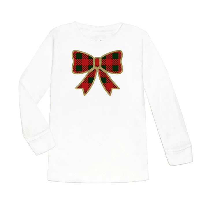 Sweet Wink Christmas Plaid Bow Long Sleeve Shirt - White