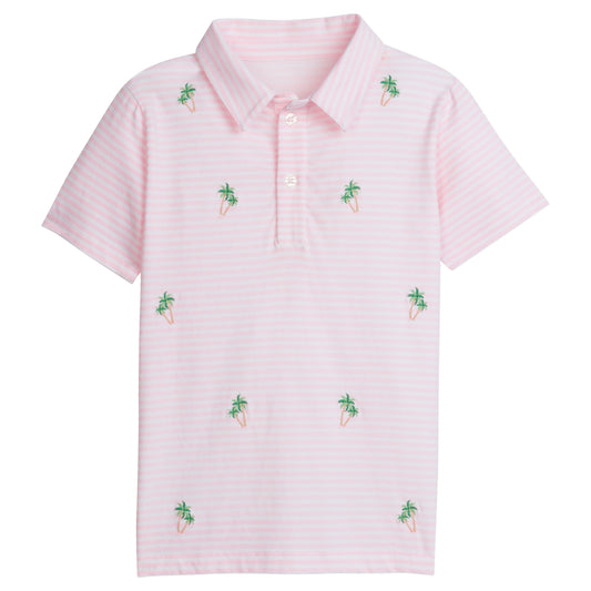 Little English Short Sleeve Embroidered Polo- Palm Tree