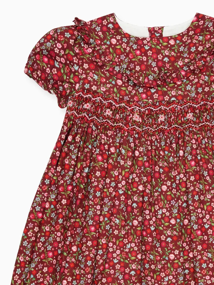 La Coqueta Burgundy Floral Silvana Baby Girl Hand-Smocked Set