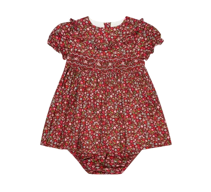 La Coqueta Burgundy Floral Silvana Baby Girl Hand-Smocked Set