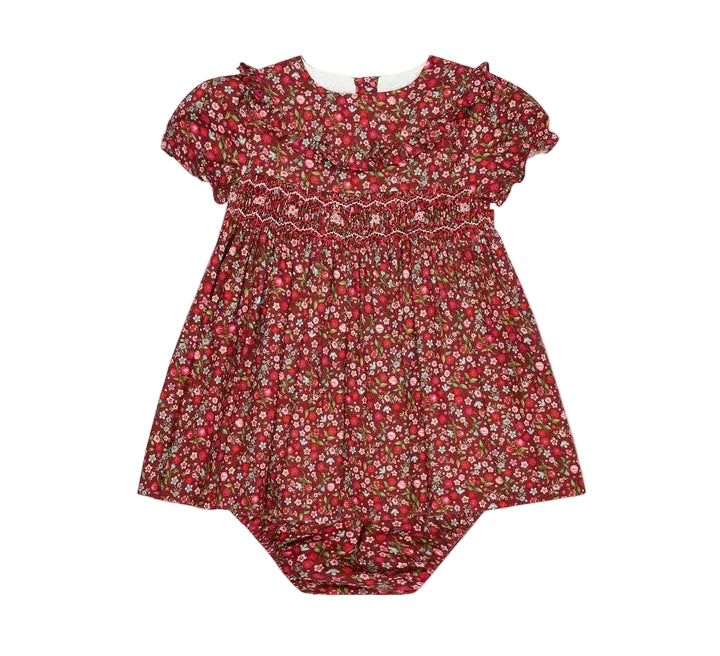 La Coqueta Burgundy Floral Silvana Baby Girl Hand-Smocked Set