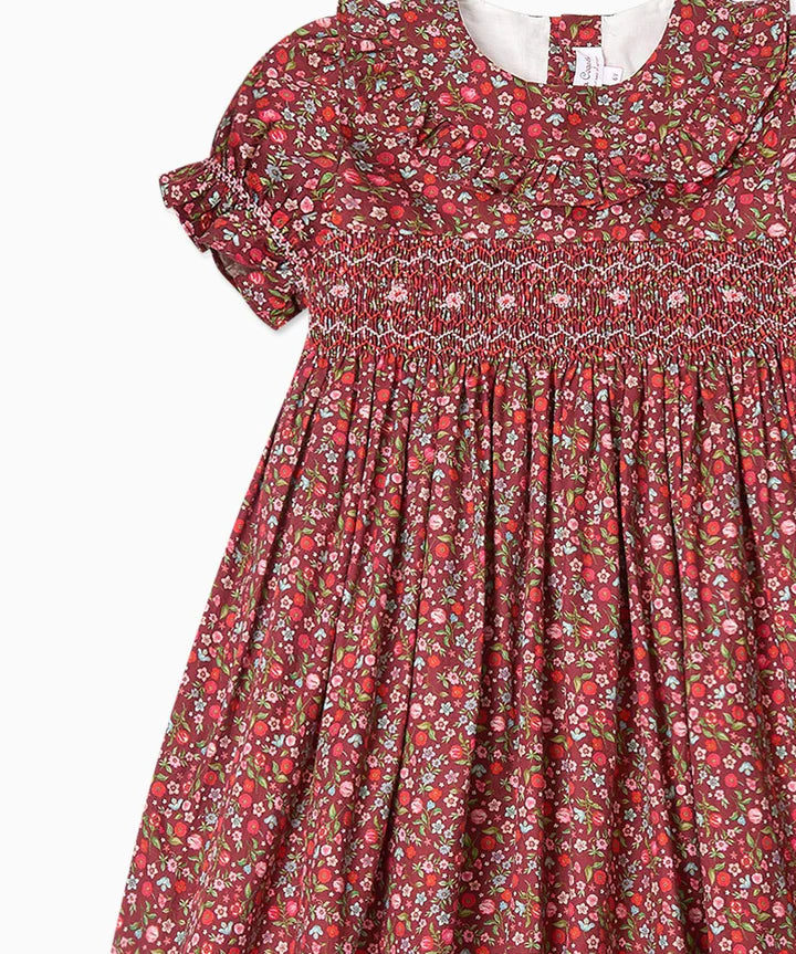 La Coqueta Burgundy Floral Silvana Girl Hand-Smocked Dress