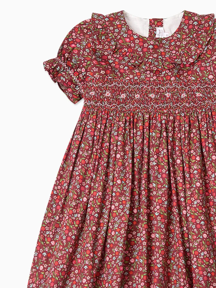 La Coqueta Burgundy Floral Silvana Girl Hand-Smocked Dress