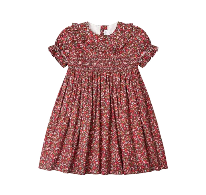 La Coqueta Burgundy Floral Silvana Girl Hand-Smocked Dress