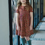 La Coqueta Burgundy Floral Silvana Girl Hand-Smocked Dress
