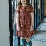 La Coqueta Burgundy Floral Silvana Girl Hand-Smocked Dress