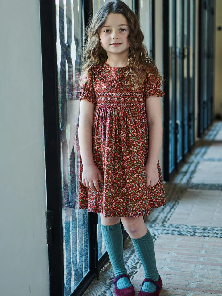 La Coqueta Burgundy Floral Silvana Girl Hand-Smocked Dress
