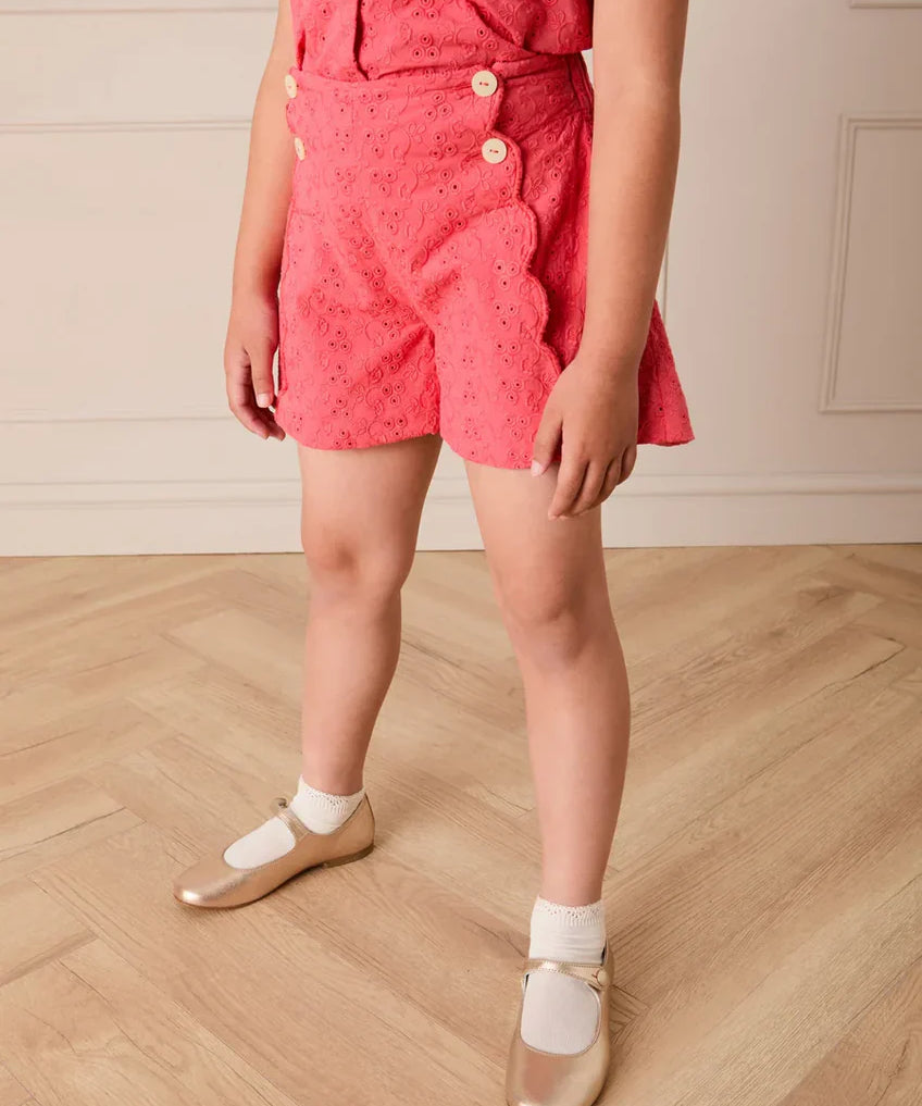 Broderie Anglaise High Waisted Shorts in Strawberry