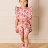 Margret Floral Ruffle Detail Playsuit in Pink