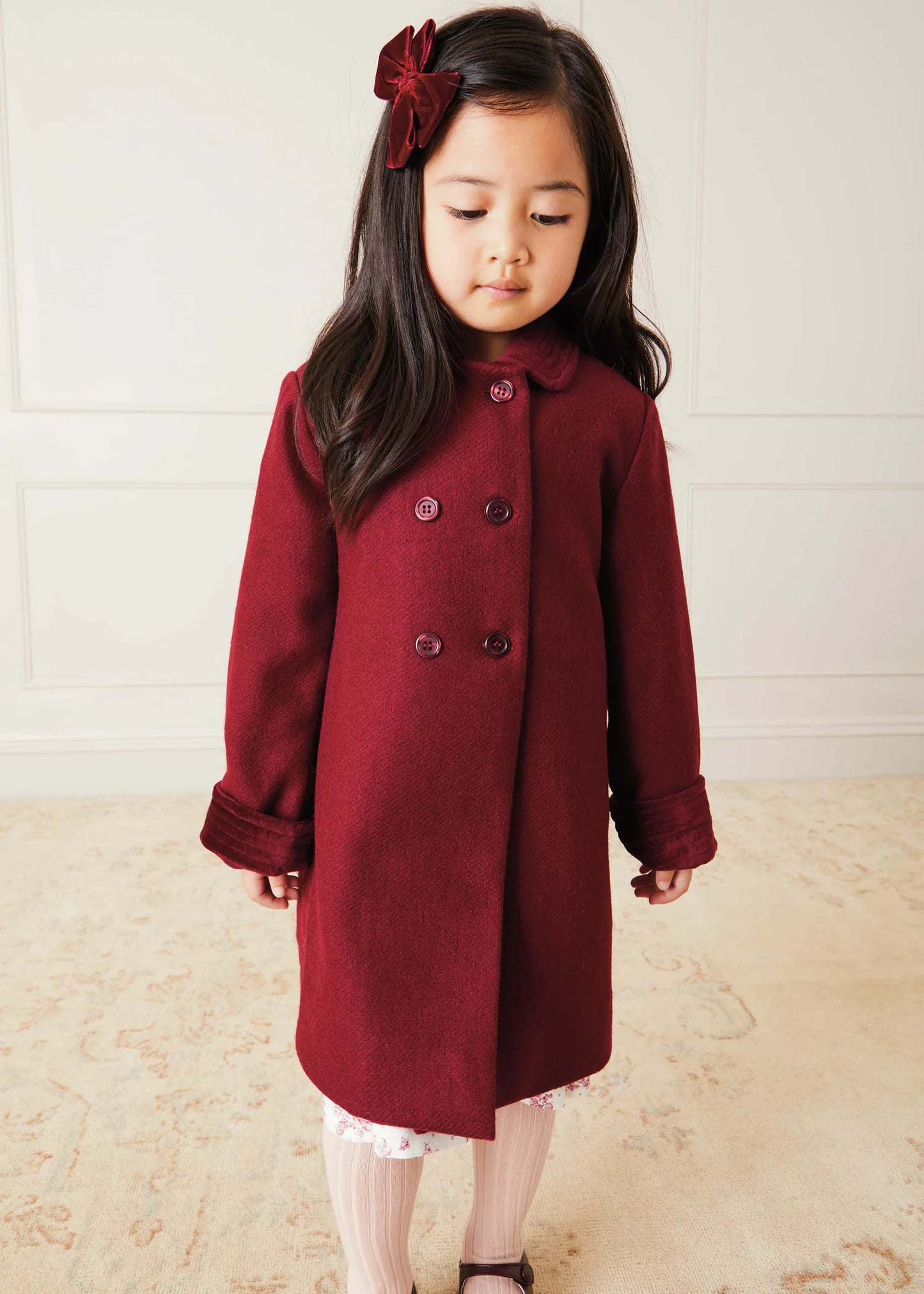 Traditional Double Breasted Coat in Burgundy