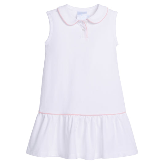 Little English Sleeveless Polo Dress- White With Light Pink