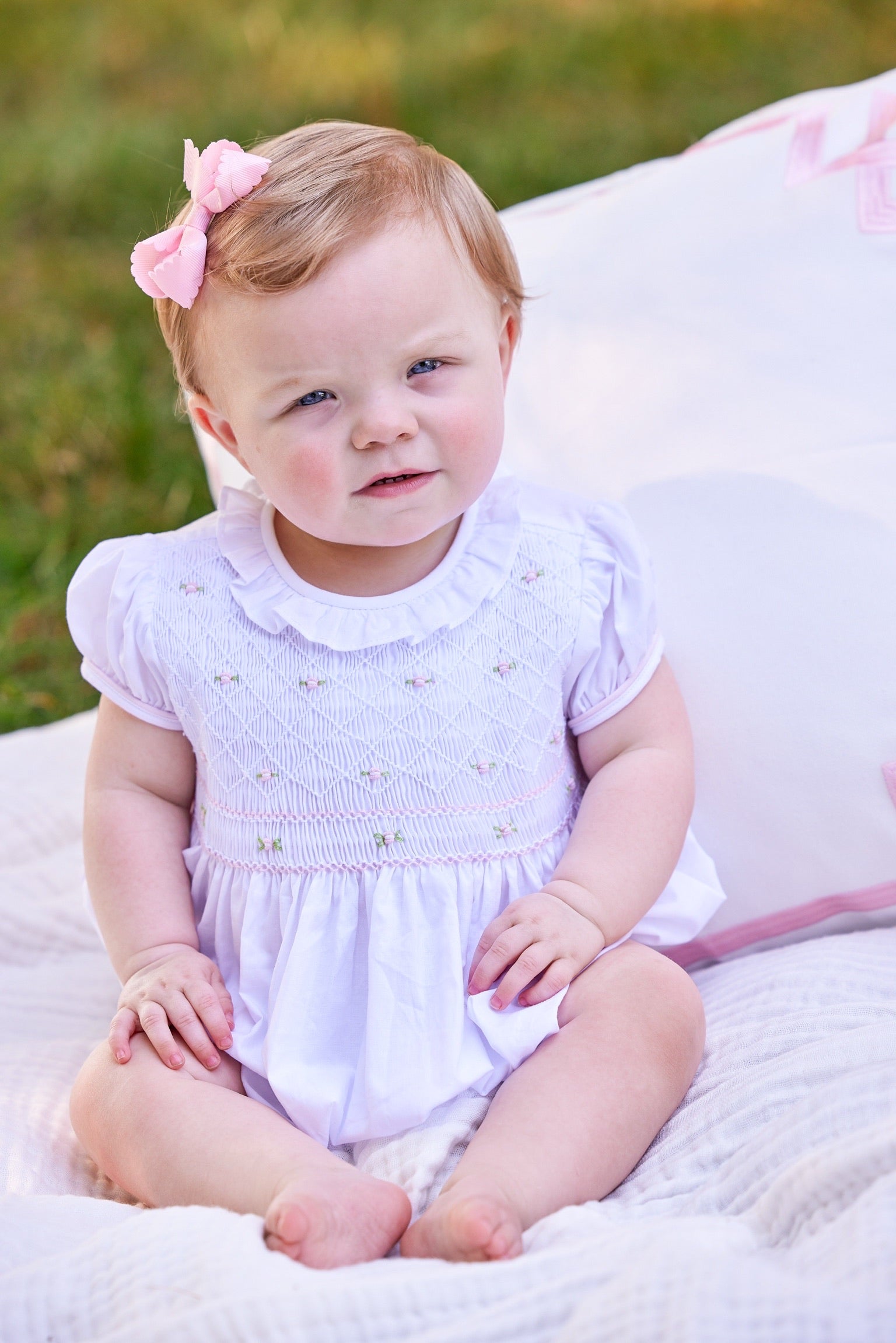 Little English Smocked Claiborne Bubble- Rosebuds