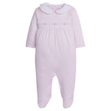 Little English Smocked Footie- Pink Geo