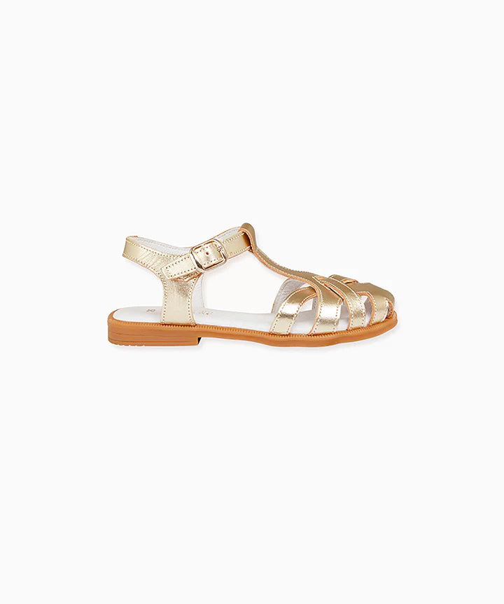 La Coqueta Gold Sofia Leather Girl Sandals
