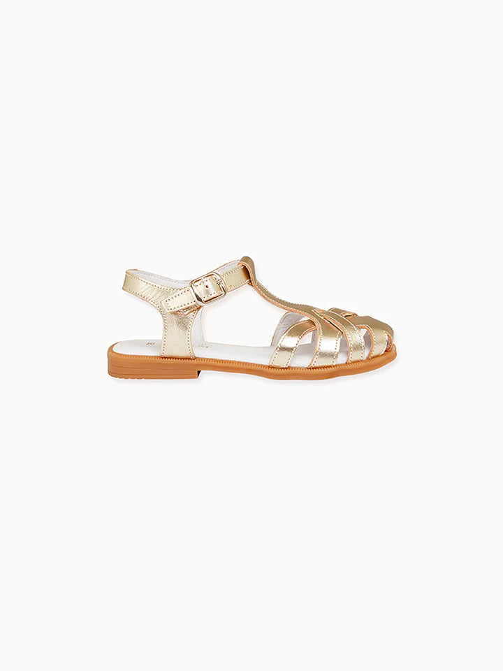 La Coqueta Gold Sofia Leather Girl Sandals