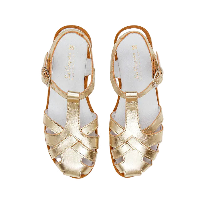 La Coqueta Gold Sofia Leather Girl Sandals
