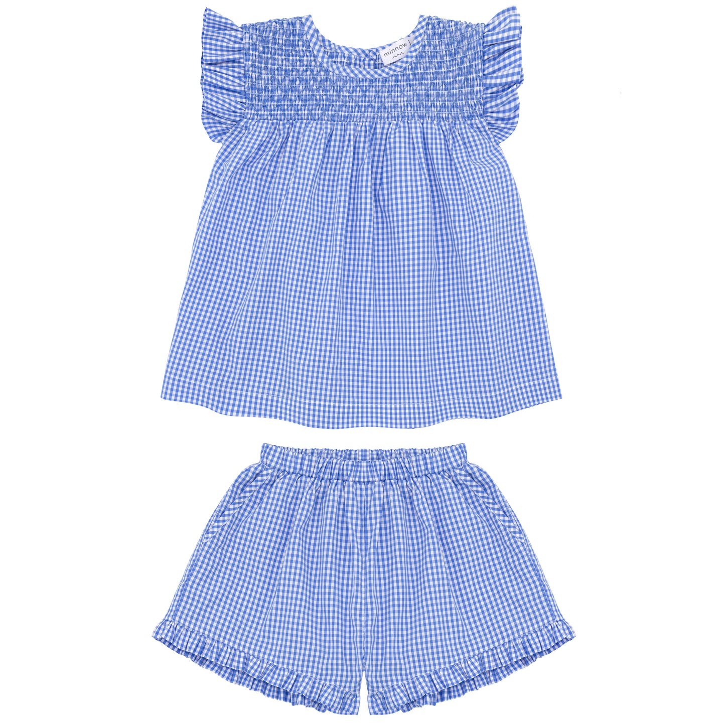 Minnow Sky Blue Gingham Smocked Top and Short Set