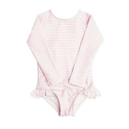 Minnow Light Pink Stripe One Piece Rash Guard