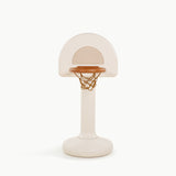 Children's basketball hoop with beige backboard and brown rim on a white background