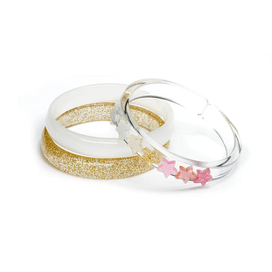 Lilies & Roses Pink and Gold Pearlized Stars Mix Bangle Set