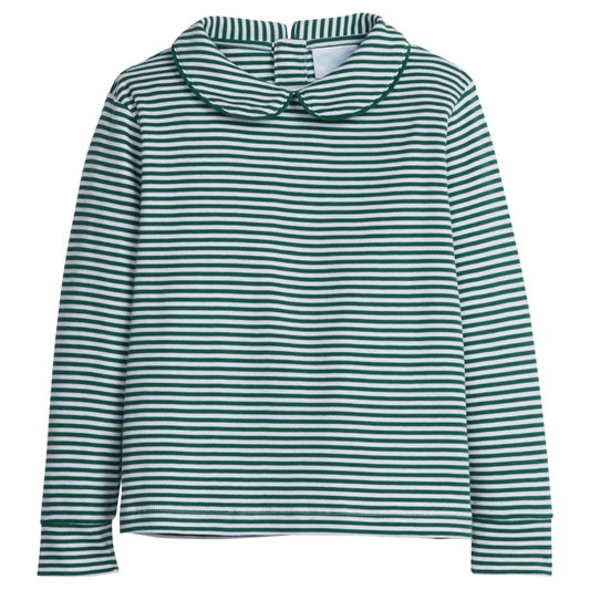 Little English Striped Peter Pan Shirt - Hunter Green