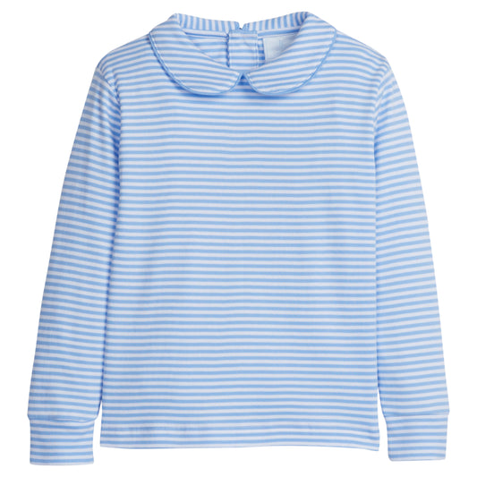 Little English Striped Peter Pan Shirt - Light Blue