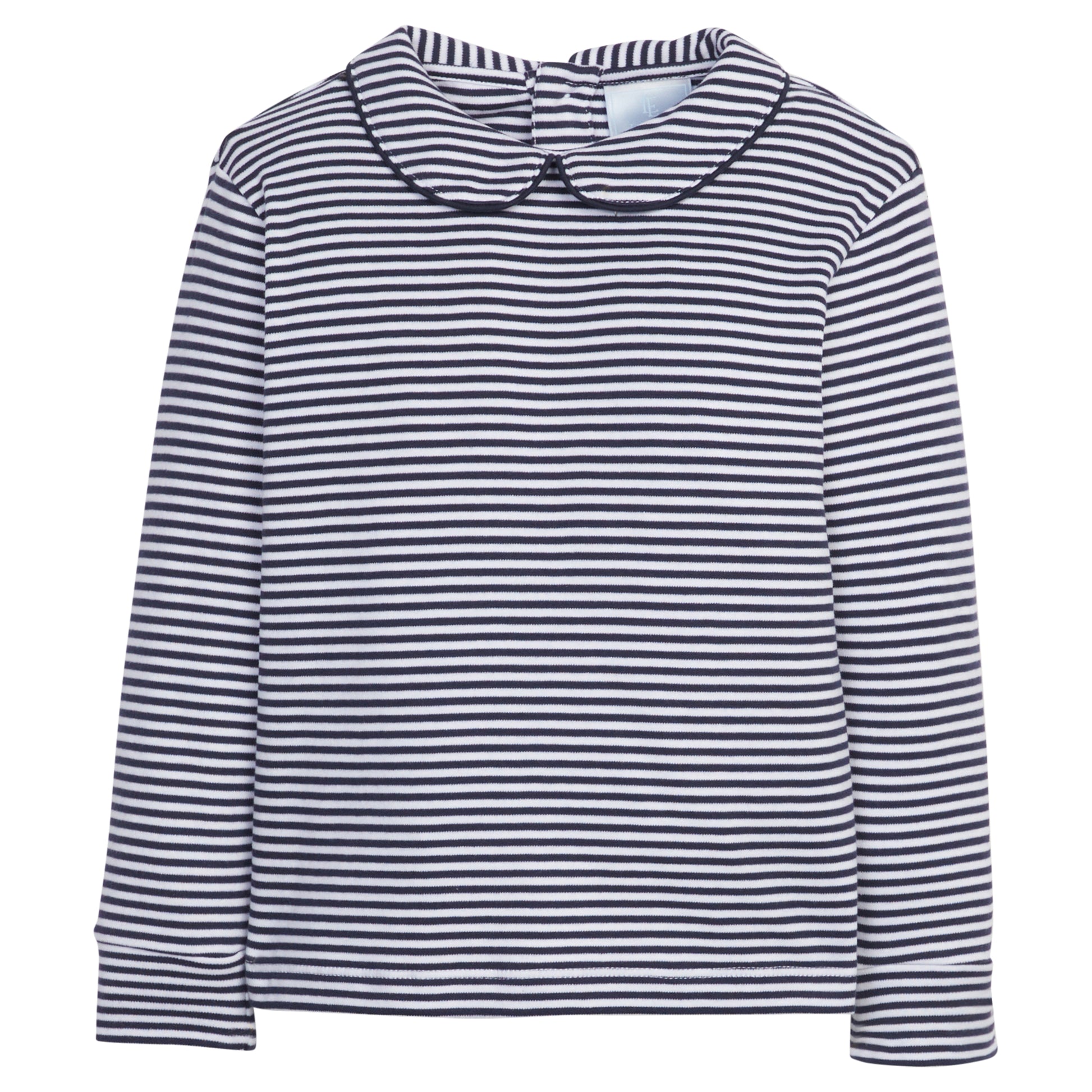 Little English Striped Peter Pan Shirt - Navy