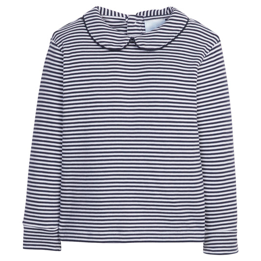 Little English Striped Peter Pan Shirt - Navy