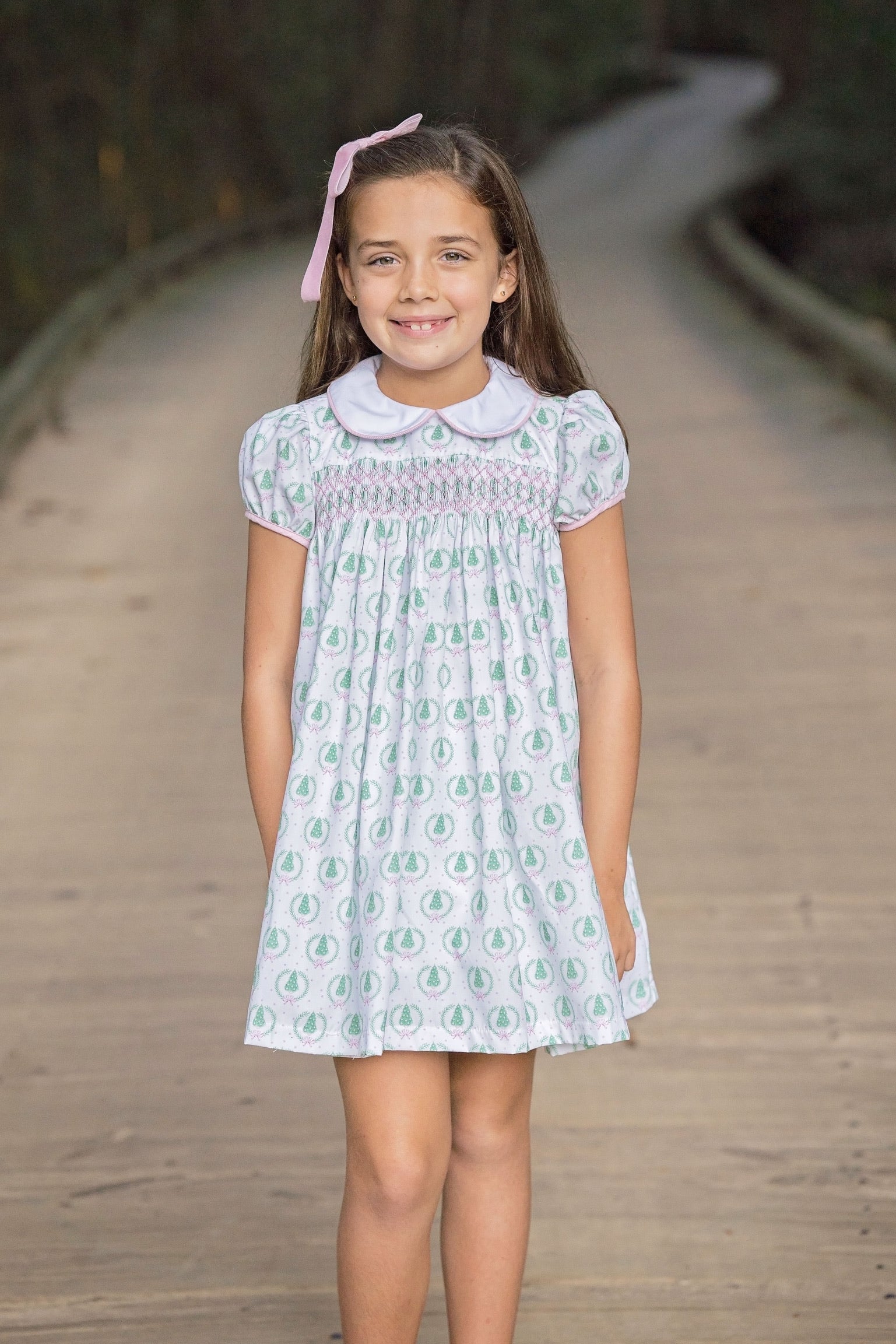 James and Lottie Christmas Tree Sutton Smocked Dress