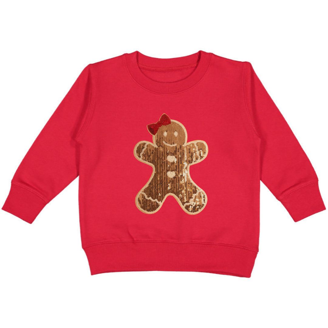 Gingerbread Sequin Patch Sweatshirt- Red