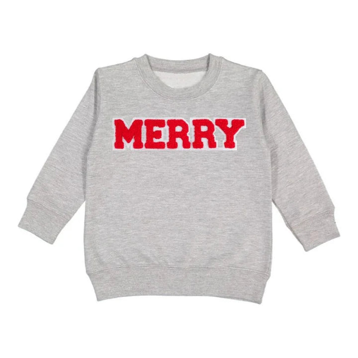 Sweet Wink Merry Patch Christmas Sweatshirt- Gray