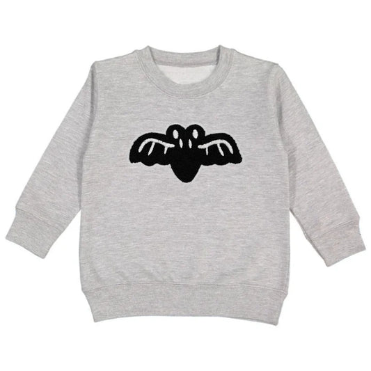 Sweet Wink Bat Patch Halloween Sweatshirt- Gray