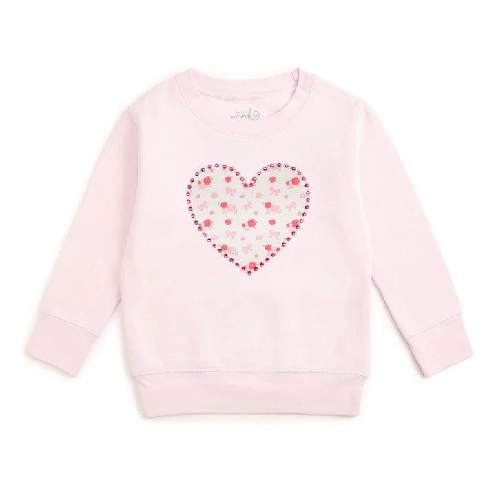 Sweet Wink Dainty Rose Pearl Heart Patch Sweatshirt- Ballet