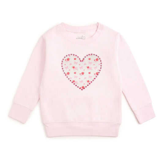 Sweet Wink Dainty Rose Pearl Heart Patch Sweatshirt- Ballet