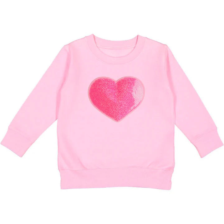 Sweet Wink Heart Sequin Patch Sweatshirt - Pink