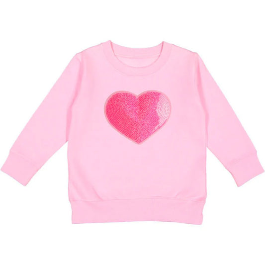 Sweet Wink Heart Sequin Patch Sweatshirt - Pink