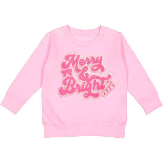 Sweet Wink Merry and Bright Patch Christmas Sweatshirt- Pink