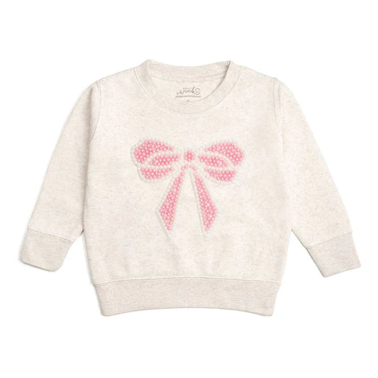 Sweet Wink Pearl Bow Patch Sweatshirt- Natural