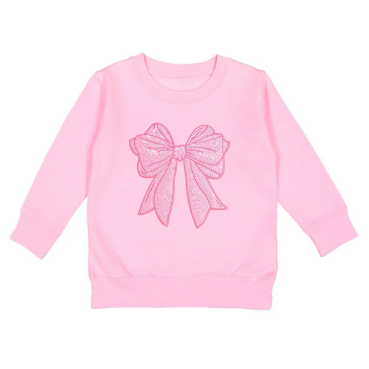 Sweet Wink Pink Bow Sequin Patch Sweatshirt- Pink