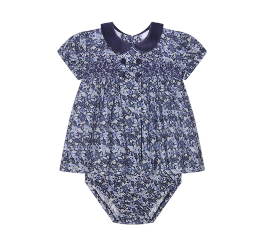 La Coqueta Navy Floral Arcadia Baby Girl Hand Smocked Set