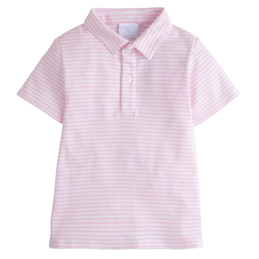 Little English Short Sleeve Polo - Light Pink Stripe