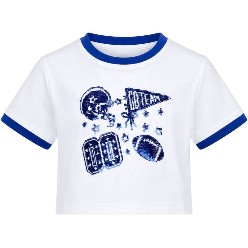 Azarhia Sequin Football Elements Boxy Tee- Royal