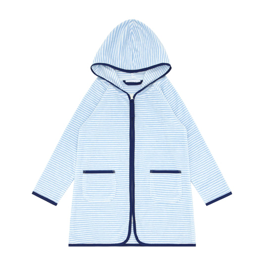 Minnow Powder Blue Stripe French Terry Hooded Zipper Coverup