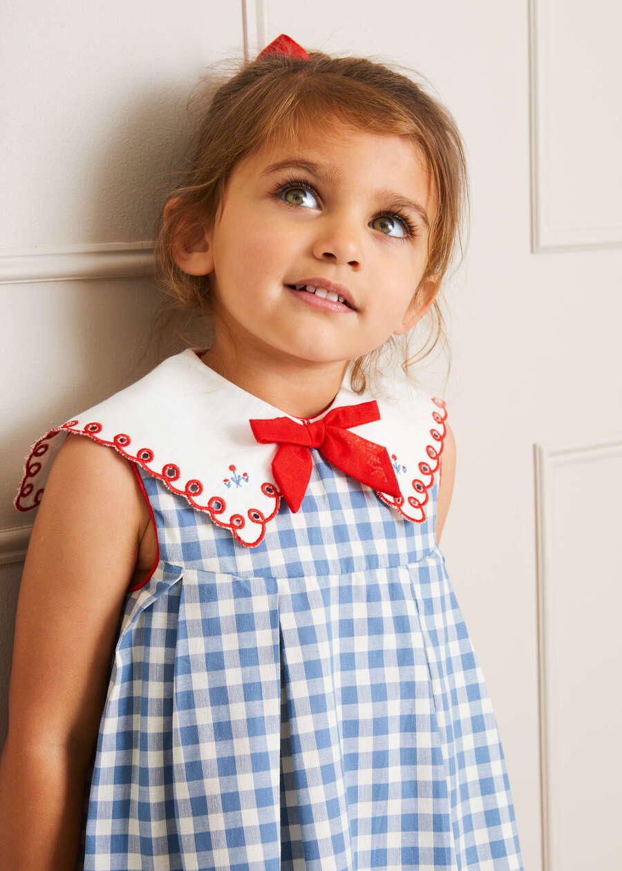 Pepa London Blue Embroidered Gingham Sleeveless Dress