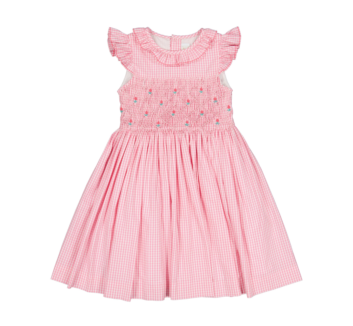 Antionette Paris Tulip Pink Gingham Frilled Smocked Dress